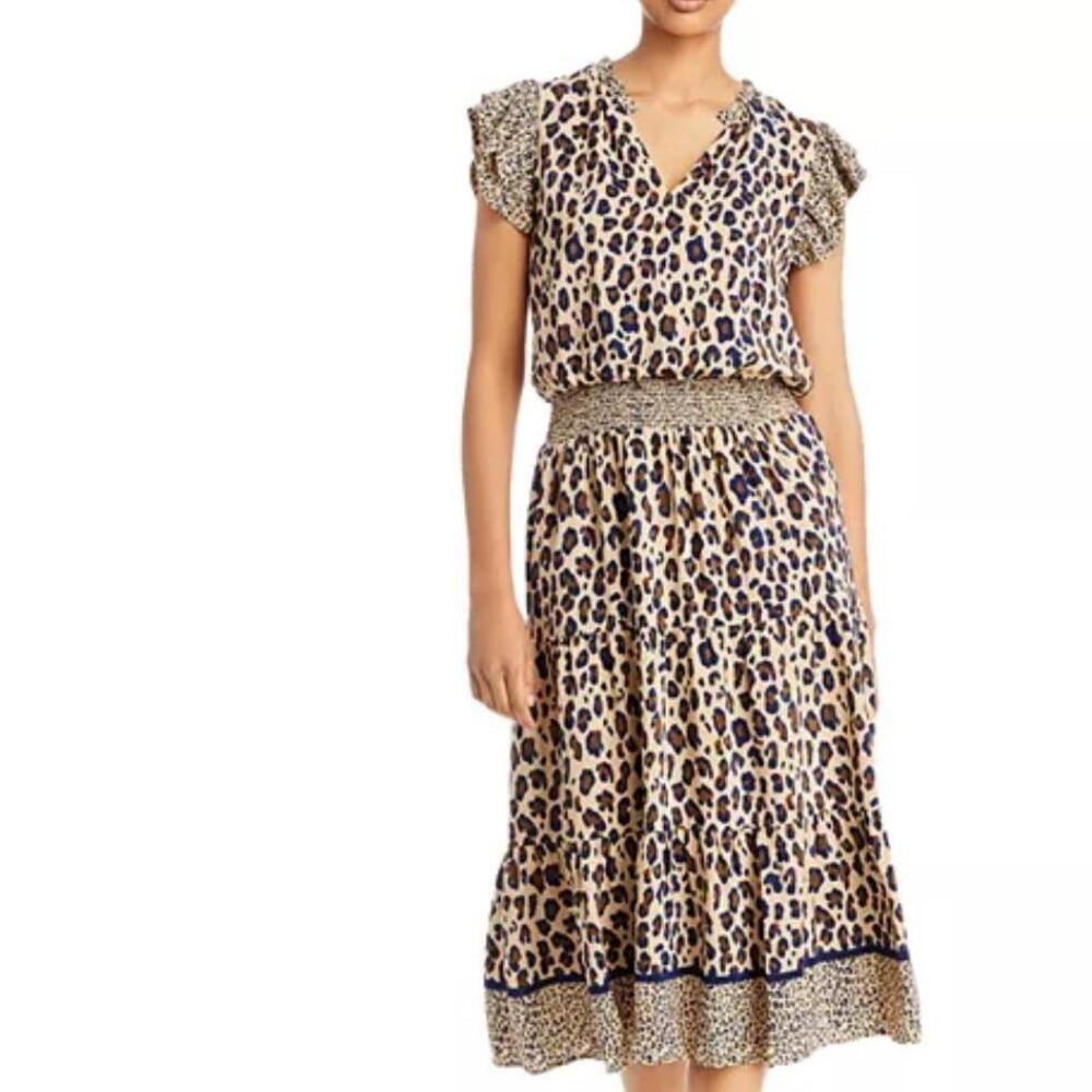 VINEYARD VINES Borderline Cheetah Print Midi Dress, M (NWOT)